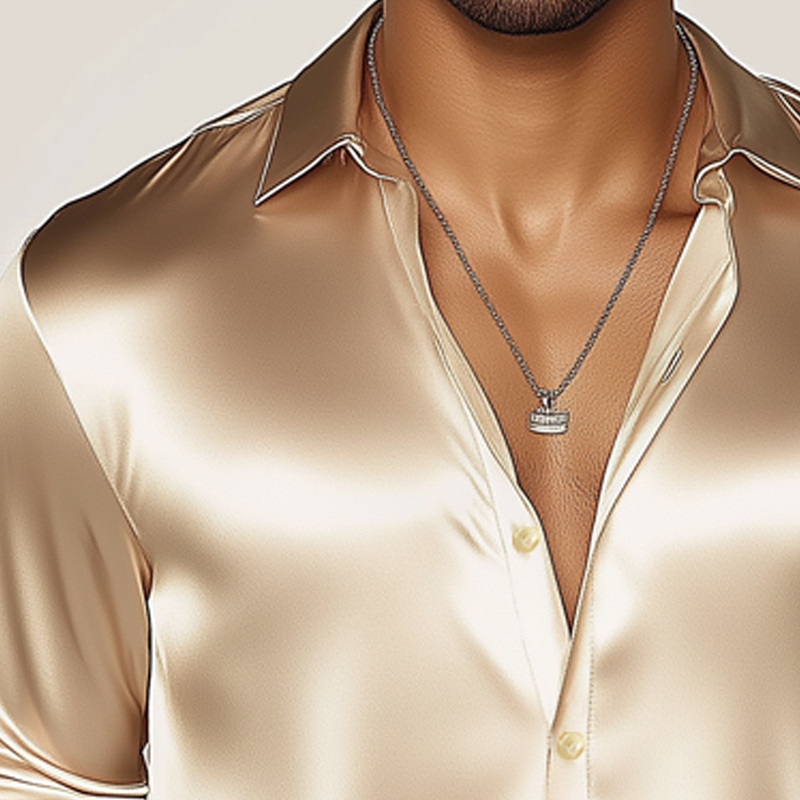 Men's Classic Business Solid Color Satin Long Sleeve Shirt DTT25072311