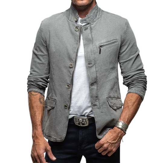 Men's Retro Casual Slim Fit Stand Collar Multi-Pocket Jacket 9901327024312