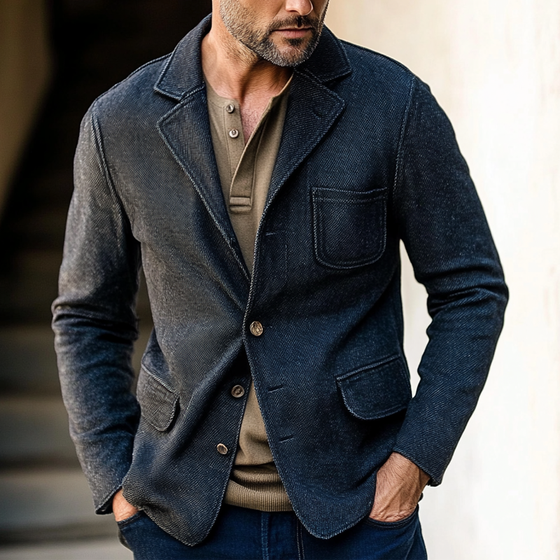 Men's Solid Blend Slim Fit Multi-Pocket Blazer DTT25082701