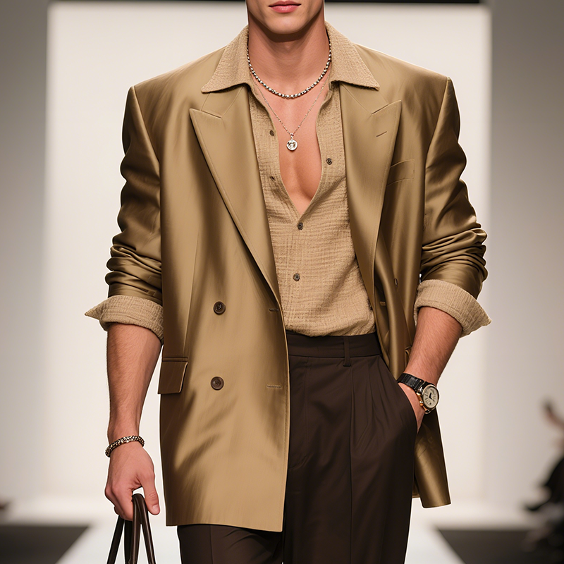 Men's Classic Vintage Style Luxe Satin Double Breasted Blazer DTT25062616