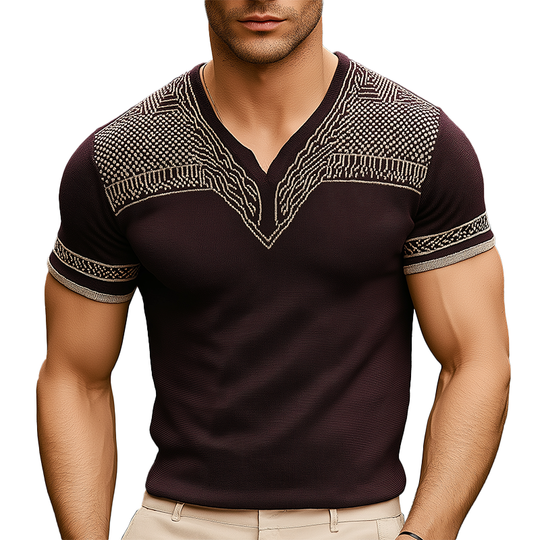 Men's Fashion Knitted Jacquard Short Sleeve T-Shirt DTT25073017