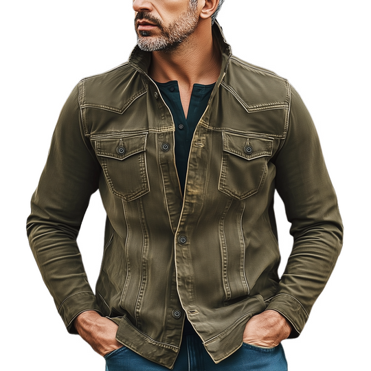 Men's Classic Faded Stand Collar Denim Jacket DTT25090403