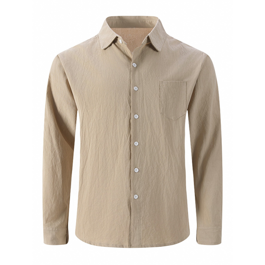 Men's Cotton Blended Solid Color Casual Long Sleeve Shirt DTT25072411