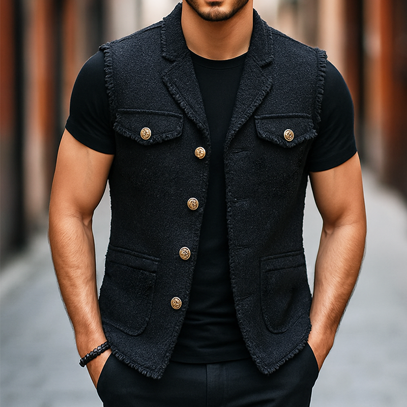 Men's Retro Casual Single Breasted Raw Edge Vest DTT25072415