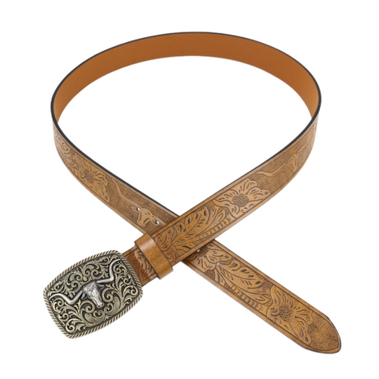 Men's Vintage Engraved Western Cowboy Leather Belt 9893976735928