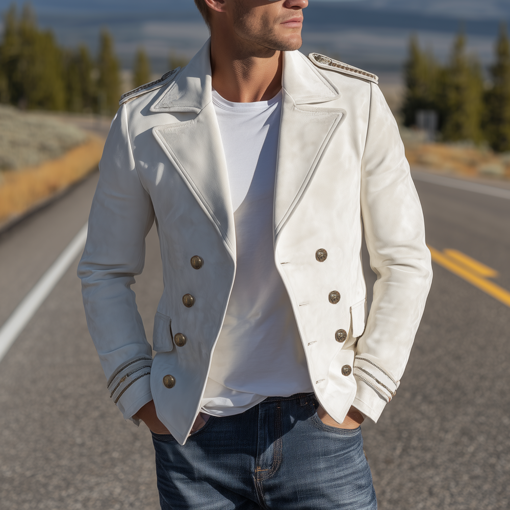Men's Classic Retro Western Lapel Suede Cropped Double Breasted Jacket DTT25081410
