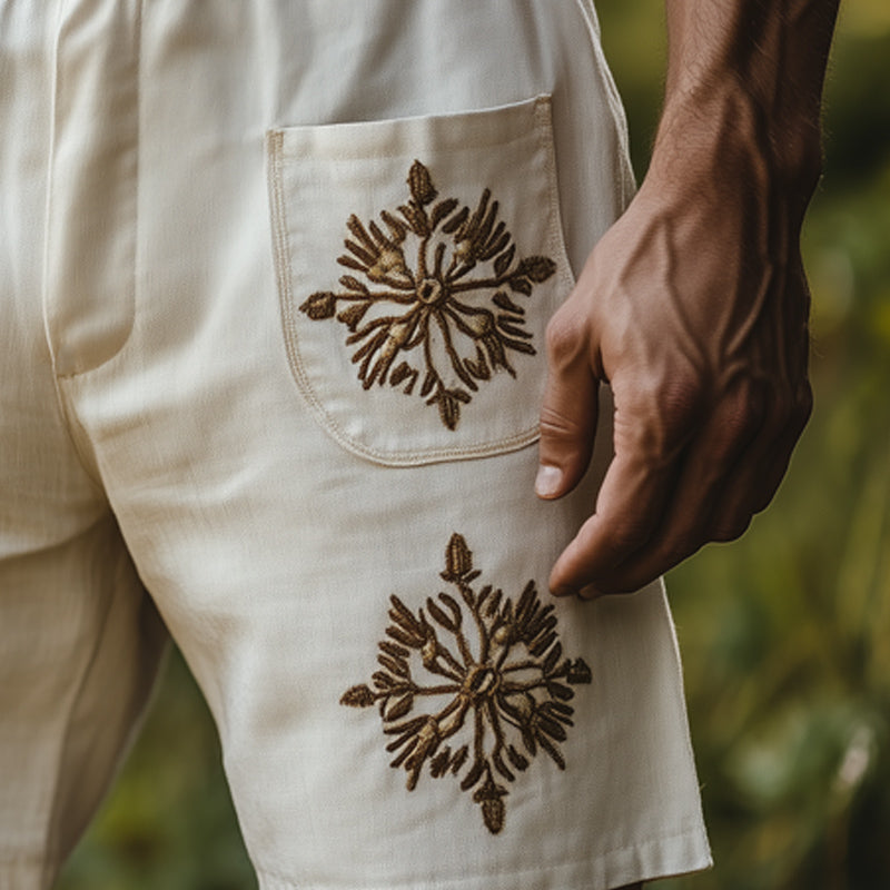 Men's Summer Cotton Embroidered Elastic Waist Shorts DTT25060412