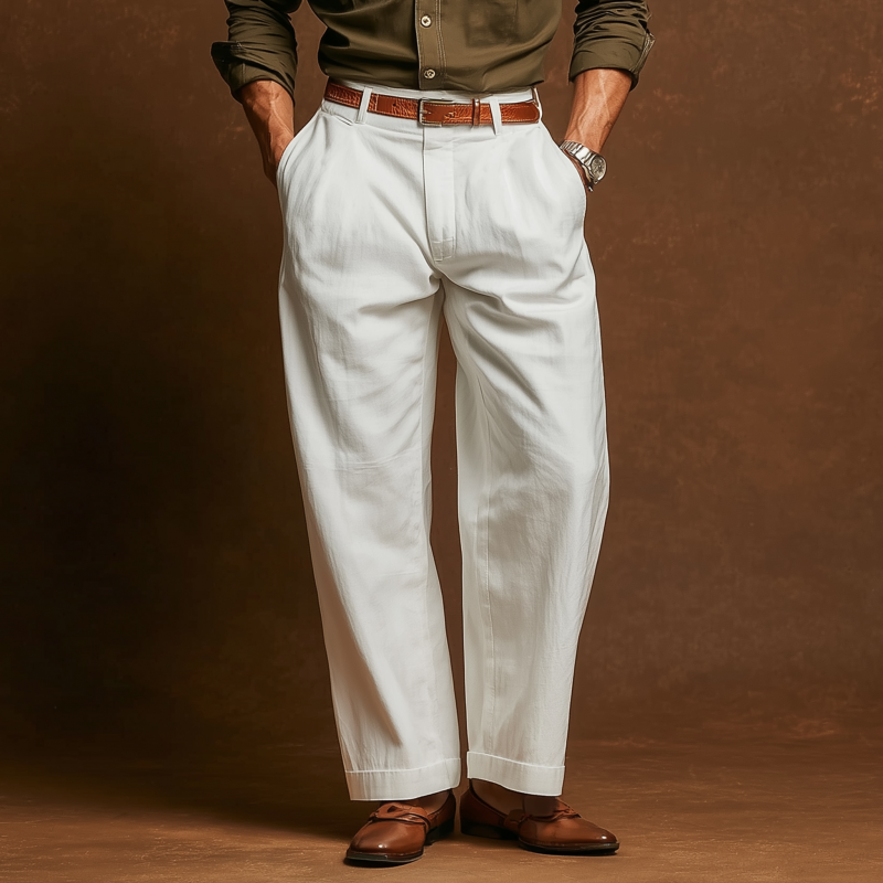Men's Casual Solid Color Breathable Cotton Straight Suit Pants DTT25070909