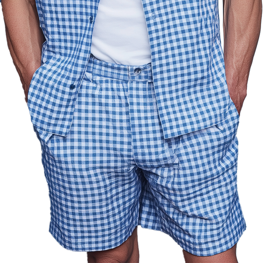 Men's Summer Fashion Plaid Cotton And Linen Casual Shorts DTT25070214