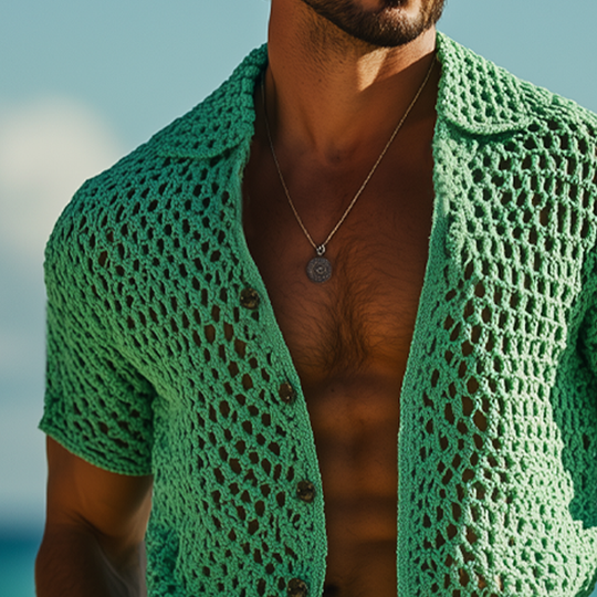 Men's Summer Breathable Knitted Hollow Short-Sleeved Shirt DTT25061711