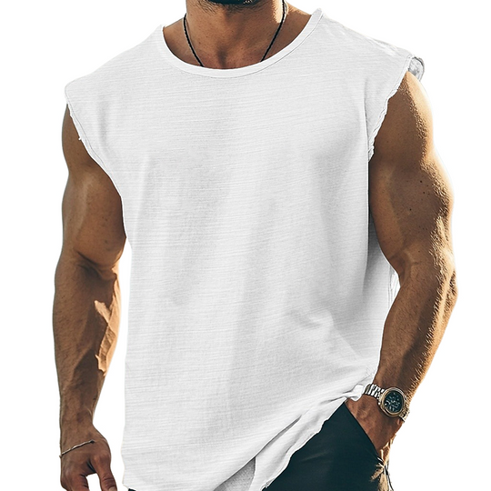 Men's Solid Color Round Neck Cotton Blend Sleeveless T-Shirt DTT25072509