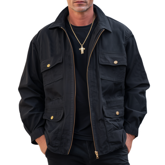 Men's Classic Multi-Pocket Cotton Zip-Up Jacket DTT25090402