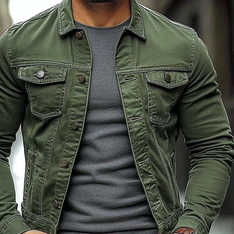 Men's Solid Color Slim Fit Single-breasted Lapel Denim Jacket DTT25082703