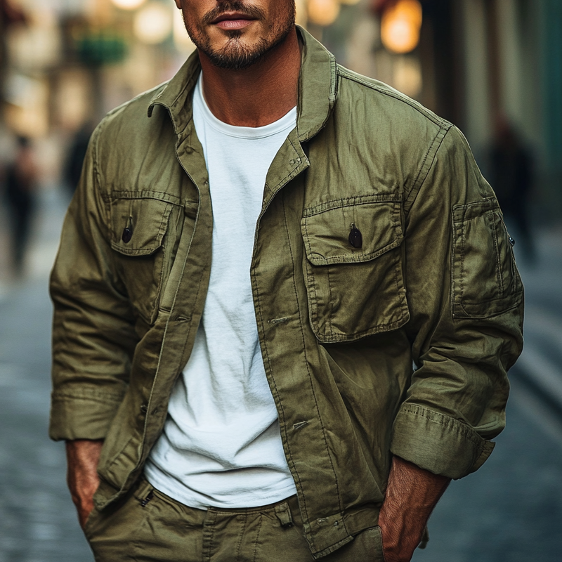 Men's Vintage Cotton Blend Lapel Single-Breasted Jacket DTT25082510