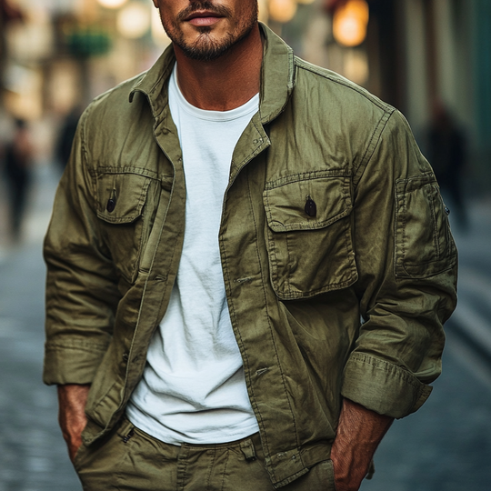 Men's Vintage Cotton Blend Lapel Single-Breasted Jacket DTT25082510