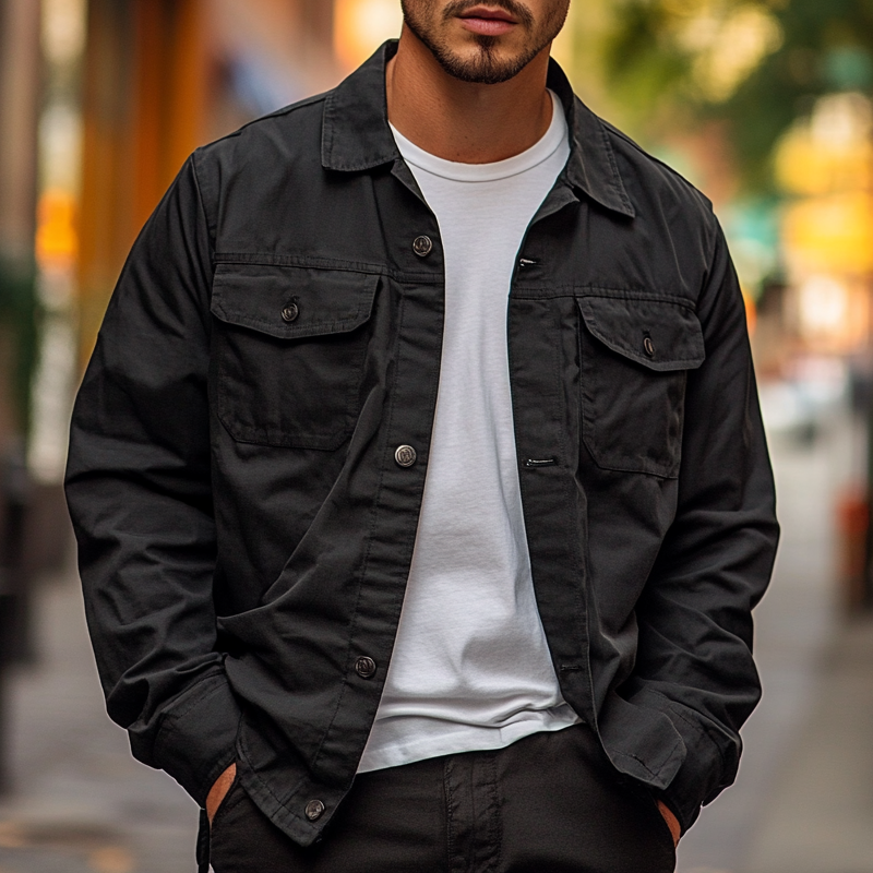 Men's Solid Color Casual Lapel Single-breasted Jacket DTT25082509