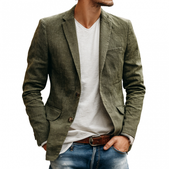 Men's Casual Solid Color Breathable Linen Notch Lapel Single-breasted Slim-fit Blazer DTT25072102