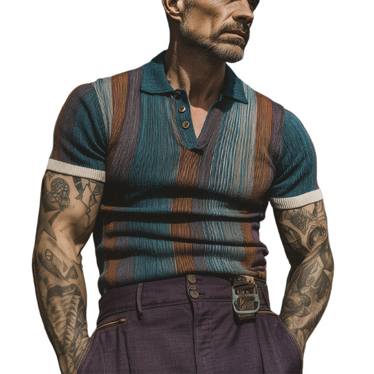 Men's Colorful Knitted Short-Sleeved Polo Shirt DTT25063012