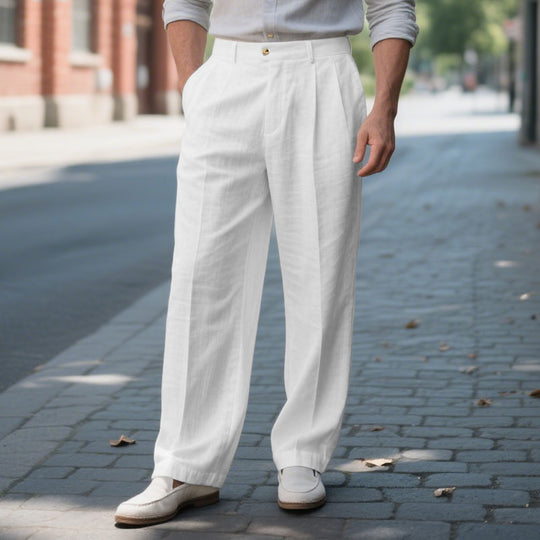 Men's Linen Solid Color Loose Straight Pants Dtt921115320