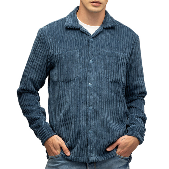 Men's Casual Trendy Lapel Corduroy Long-sleeved Shirt 9891529359544