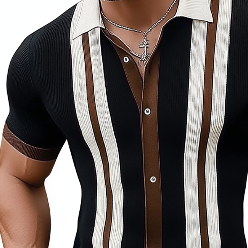 Men's Business Slim Fit Colorblock Knitted Button Short Sleeve Shirt DTT25062520