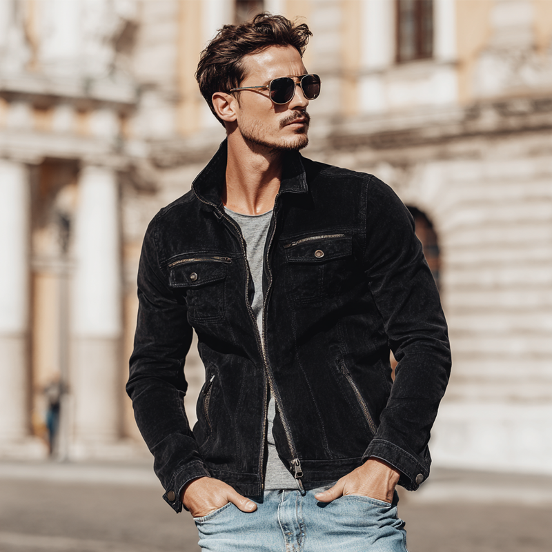 Men's Vintage Solid Suede Zipper Multi-Pocket Jacket DTT25080610