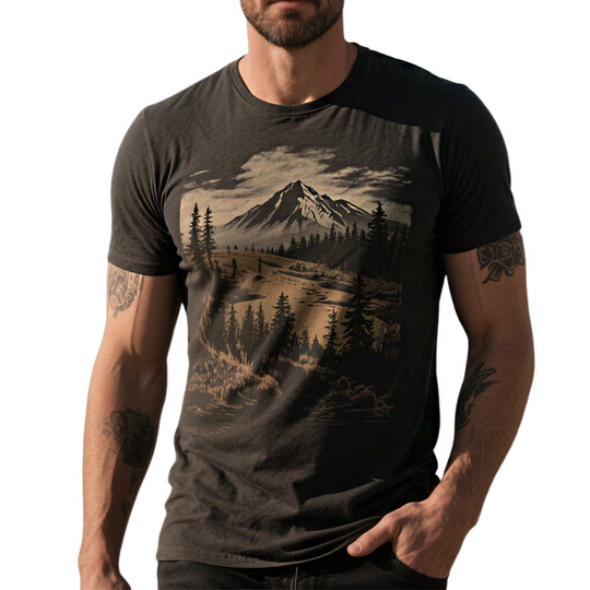 Men's Retro Casual Wilderness Style Printed Round Neck Short Sleeve T-Shirt DTT25071810