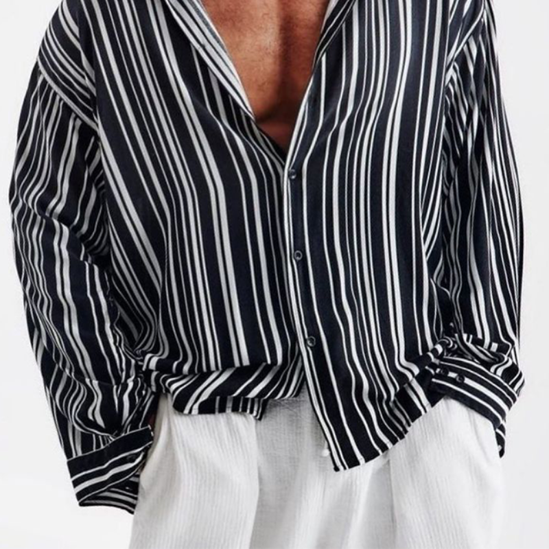Men's Classic Casual Vertical Striped Long Sleeve Shirt 9893976408248