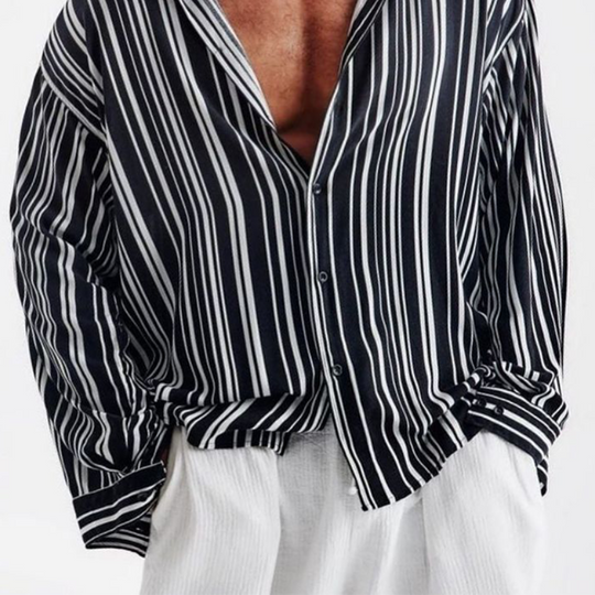 Men's Classic Casual Vertical Striped Long Sleeve Shirt 9893976408248