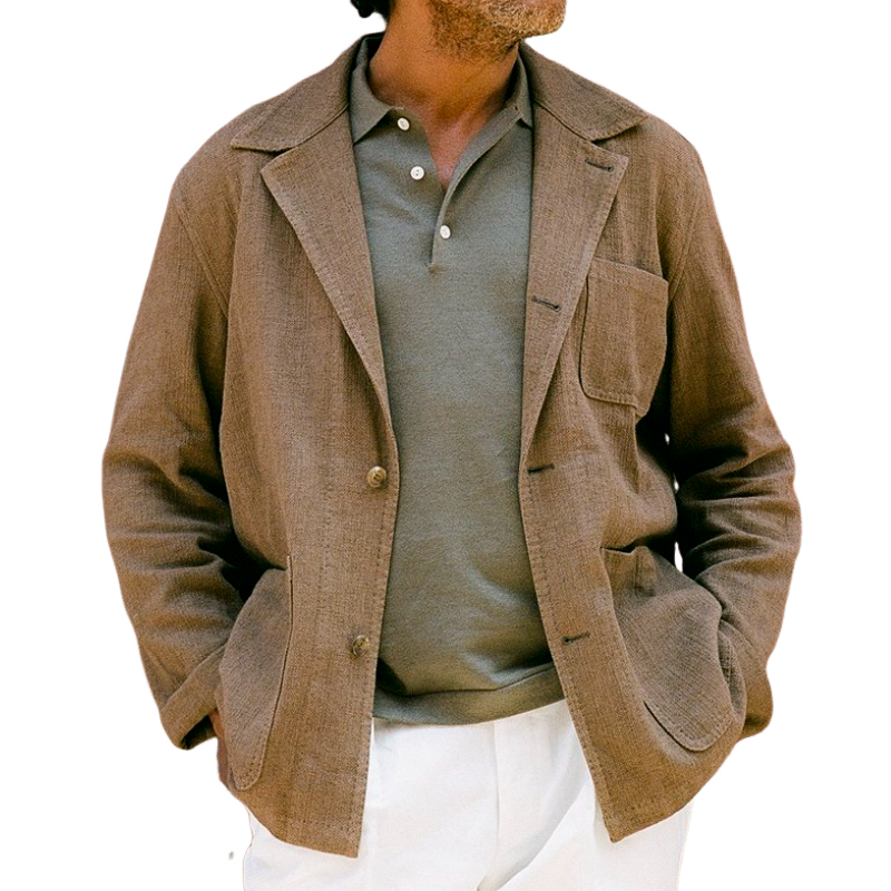 Men's Casual Comfort Linen Lapel Single Breasted Blazer 9891528474808