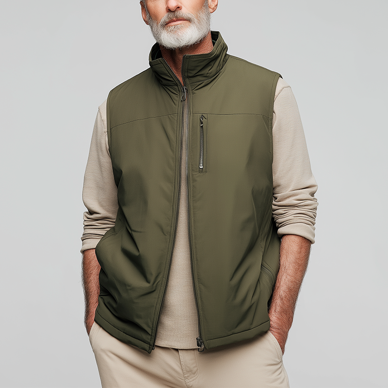 Men's Simple Solid Color Blended Double-head Zipper Vest DTT25081108