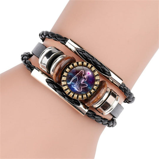 Vintage Twelve Constellations Multilayer PU Leather Bracelet 9888556613816