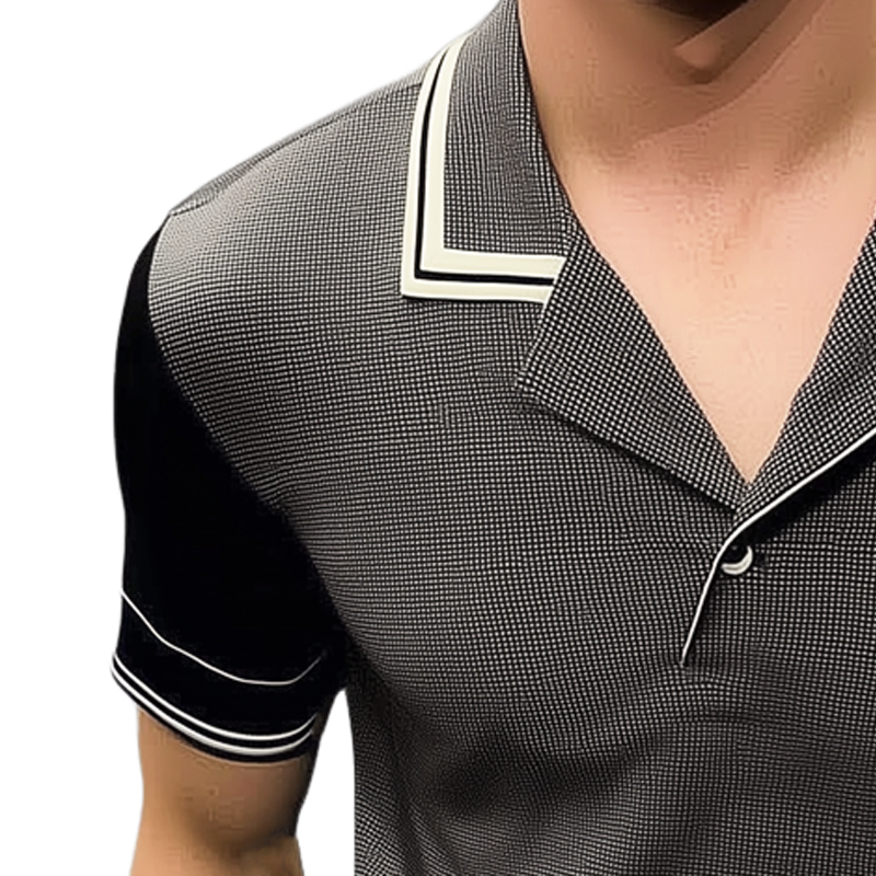 Men's Business Notch Lapel Stitching Short-sleeved T-shirt DTT25072514