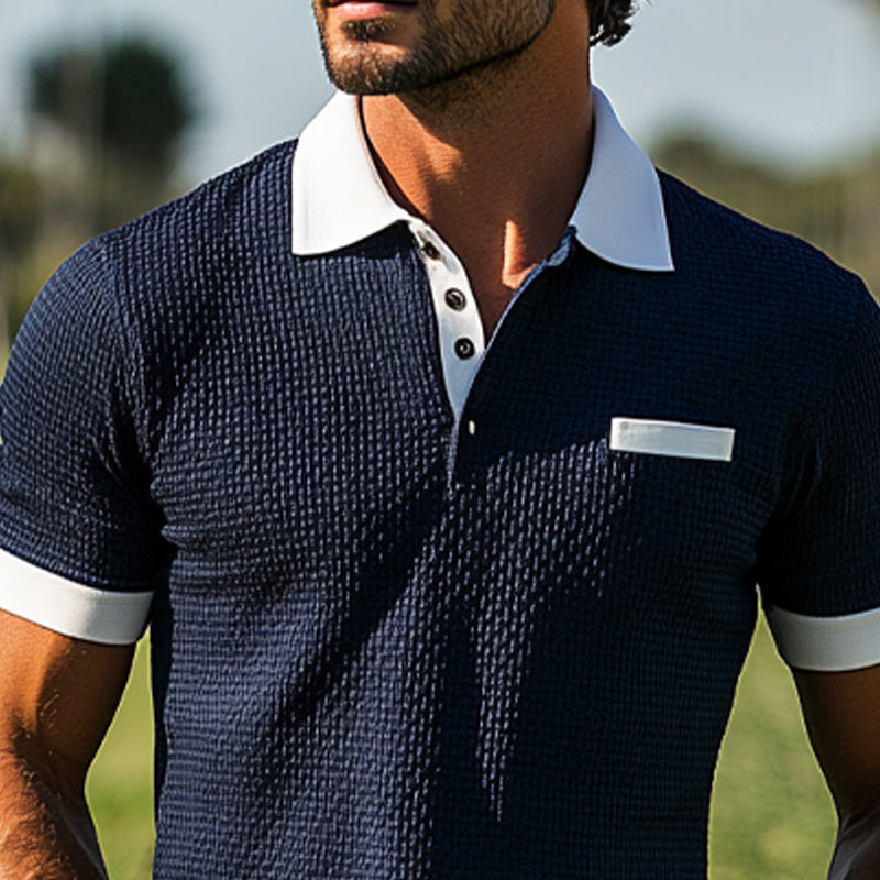 Men's Contrast Color Casual Short-Sleeved Polo Shirt DTT25053006