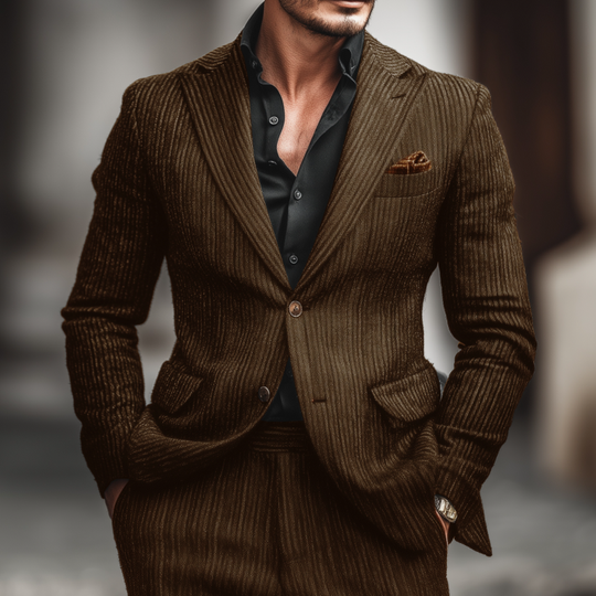 Men's Vintage Wool Blend Striped Peak Lapel Single-breasted Slim-fit Warm Blazer DTT25082202