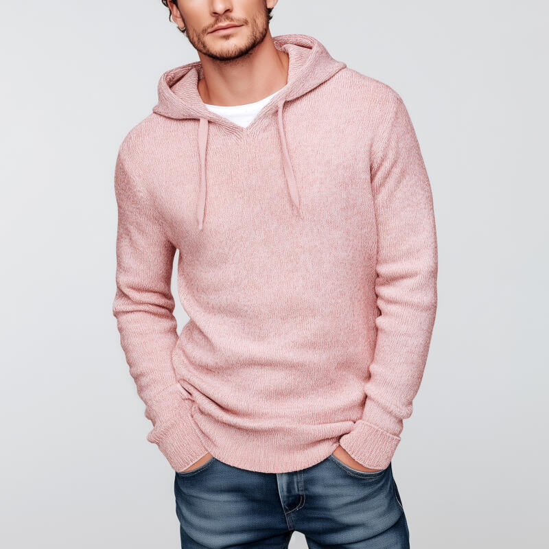 Men's Casual Solid Color Slim Fit Knitted Hooded Pullover Sweater DTT25082803