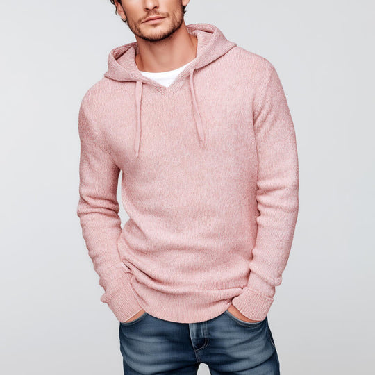 Men's Casual Solid Color Slim Fit Knitted Hooded Pullover Sweater DTT25082803
