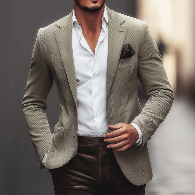 Men's Vintage Solid Color Corduroy Notch Lapel Single-breasted Slim-fit Blazer DTT25081818