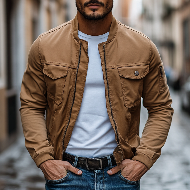 Men's Cotton Multi-Pocket Casual Baseball Collar Jacket DTT25072405