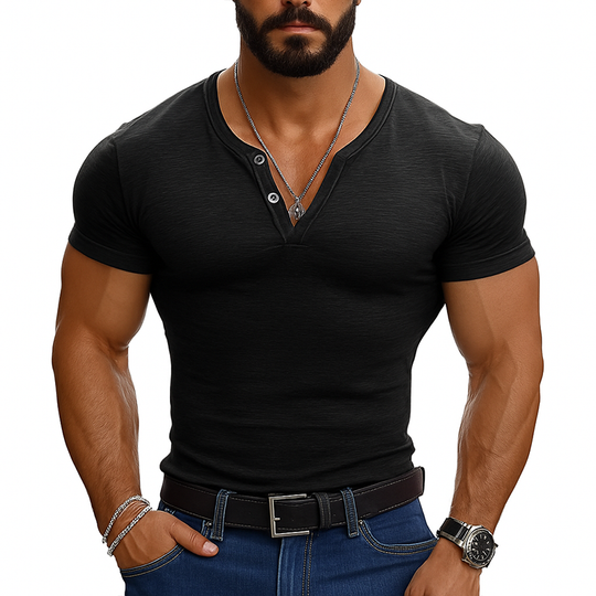 Men's Cotton Blend Henley Neck Short Sleeve T-Shirt DTT25072816