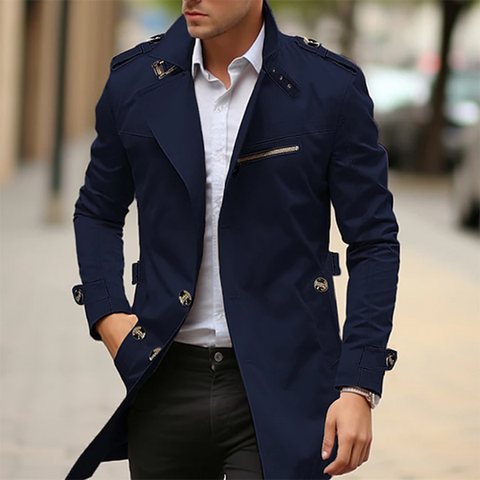 Men's Daily Plain Front Pocket Lapel Single Breasted Trench Coat 9888554287288