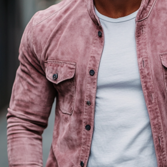 Men's Fashion Suede Crew Neck Double Chest Pockets Long Sleeve Shirt 9899721588920