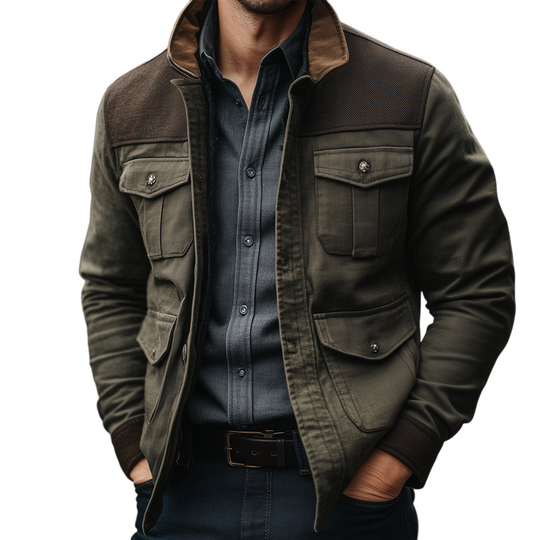Men's Retro Casual Cotton Stitching Washed Outdoor Barn Jacket DTT25080708