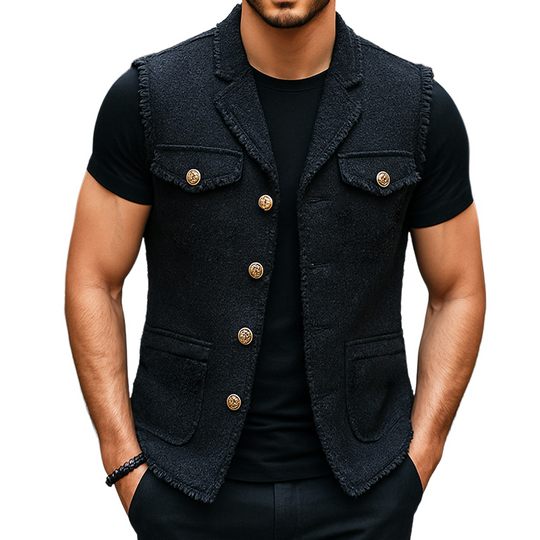 Men's Retro Casual Single Breasted Raw Edge Vest DTT25072415
