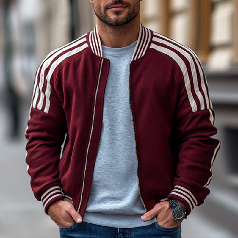 Men's Retro Casual Preppy Stripe Zip-Up Baseball Jacket 9899713003704