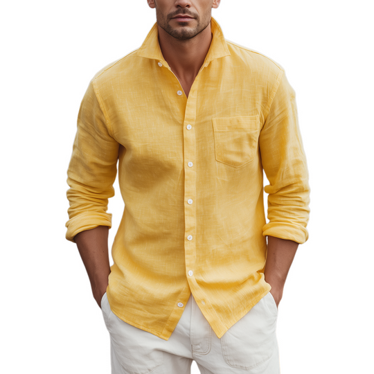 Men's Classic Casual Lapel Cotton And Linen Blend Slim Fit Long Sleeve Shirt DTT25080605