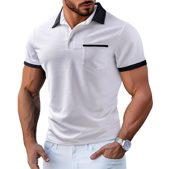 Men's Colorblock Waffle Short Sleeve Polo Shirt DTT25080112