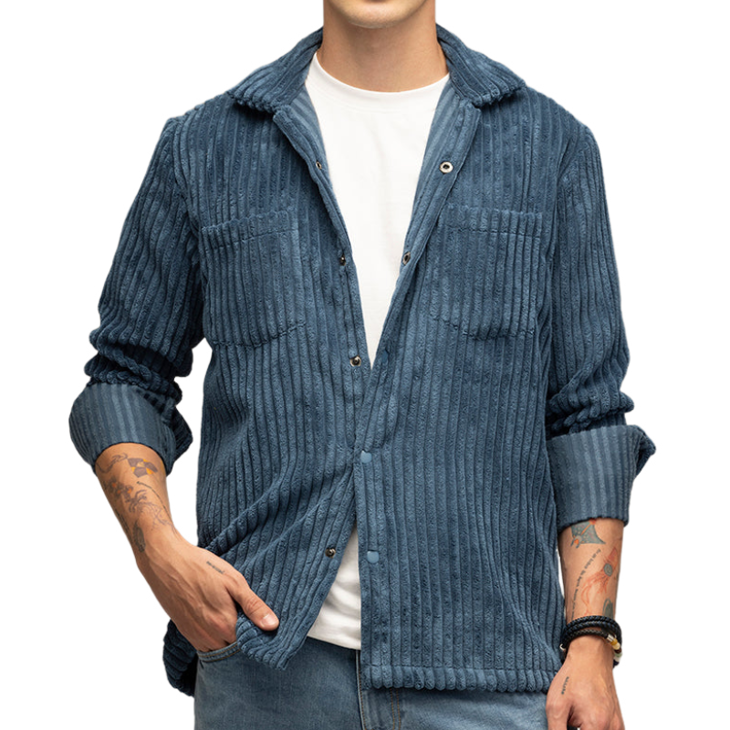 Men's Casual Trendy Lapel Corduroy Long-sleeved Shirt 9891529359544