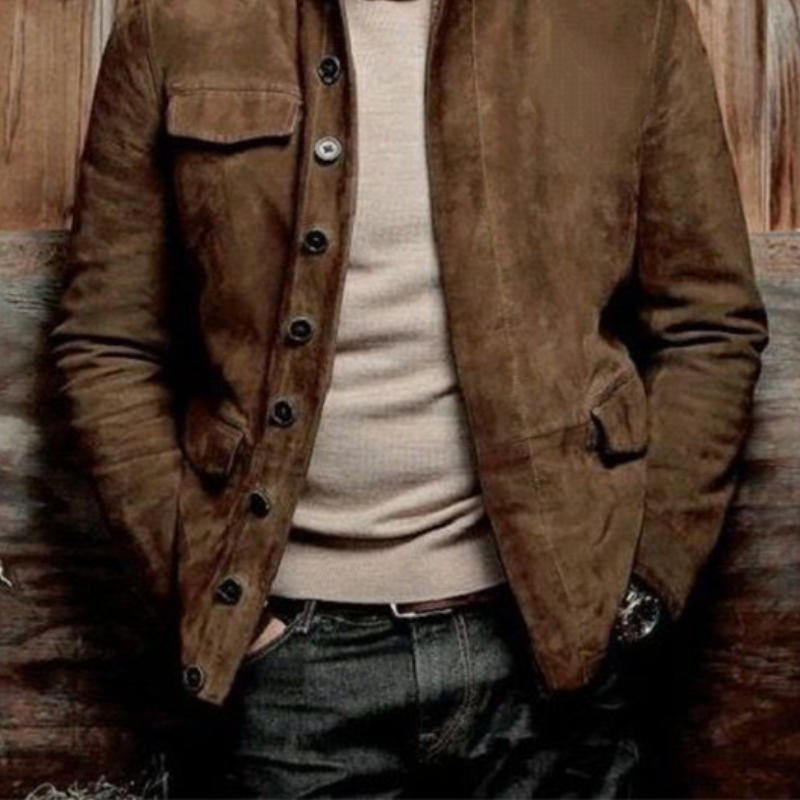 Men's Classic Vintage Casual Multi-Pocket Button Suede Jacket 9901326827704