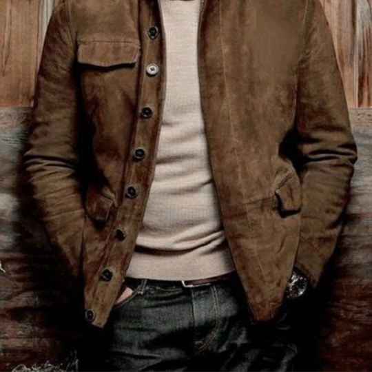 Men's Classic Vintage Casual Multi-Pocket Button Suede Jacket 9901326827704